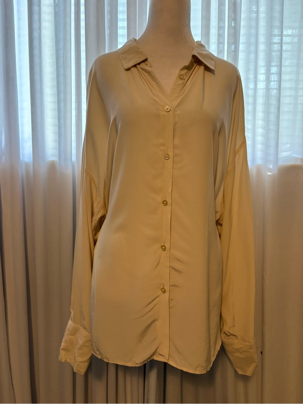 LOFT Women’s Viscose Ivory Collared Button-Down Relaxed Shirt Size XL